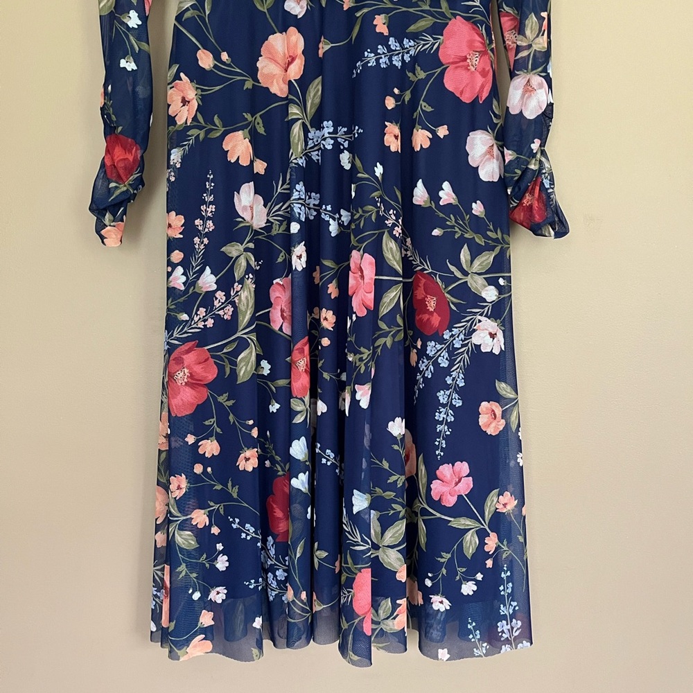 {Eliza J} Floral Mock Neck Long Sleeve Mesh Midi Dress - Womens 6 - Picture 4 of 10